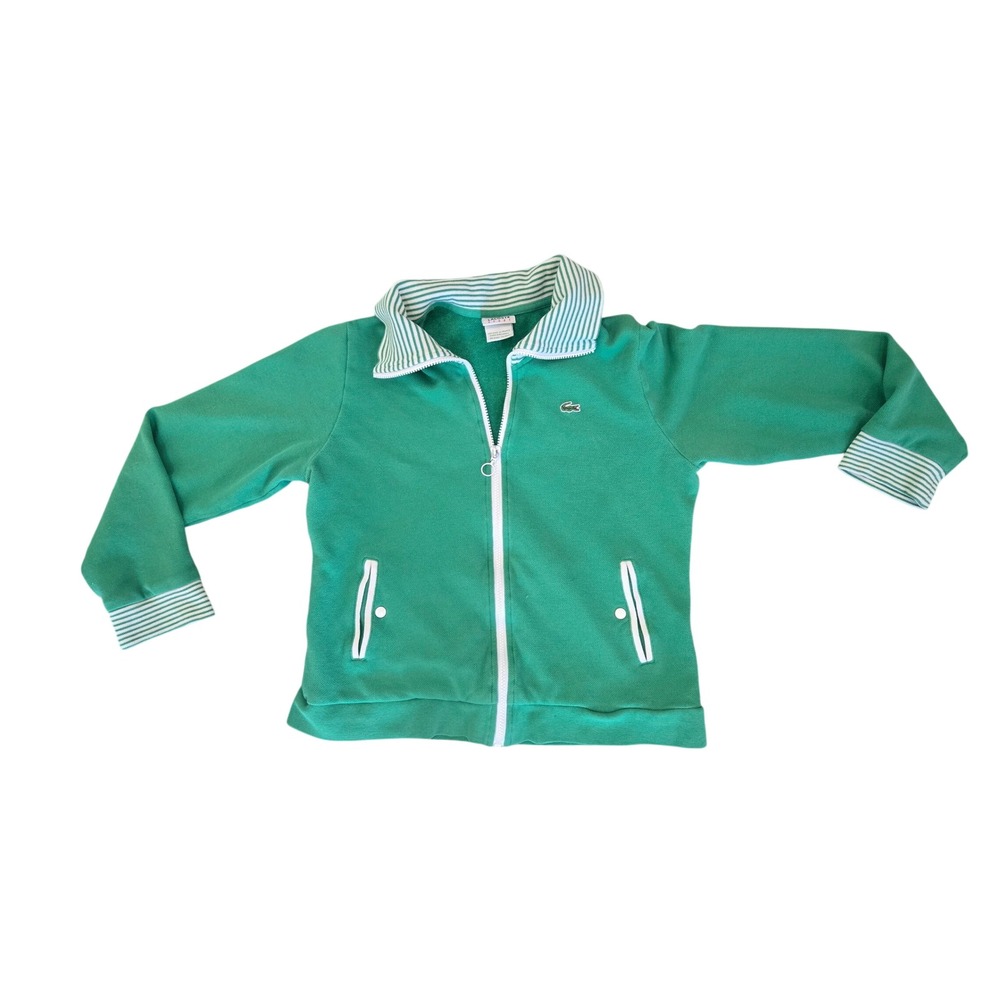 Vintage Lacoste Sport Vintage Green Pique Full Zip Track Jacket Striped Trim -46